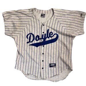 Vintage Bike Doyle Baseball Jersey Gray Blue Striped Mens Sz Large *SLEEVE STAIN